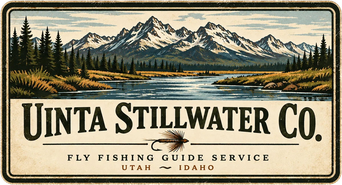 Uinta Stillwater Co. logo: mountains and a river above the name, with Fly Fishing Guide Service, Utah and Idaho